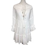 Free People  Crochet Boat Neck Long Sleeve Tiered Flowy Boho Dress White Small Photo 4