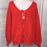 SheIn  (Curve) Tie Front Bishop Sleeve Cardigan Sweater Red-0XL Photo 0