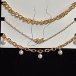Rhinestone Butterfly & Faux Pearl Chain Ankley Set Gold Photo 1