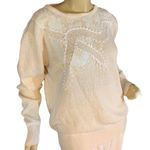 VINTAGE 1980'S CERVELLE CREAM & WHITE SILK BLEND BEADED SWEATER (L) Size L Photo 0