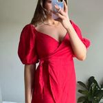 Abercrombie & Fitch Abercrombie Tall Linen mini wrap dress Puff short Sleeves tie front vneck Photo 8