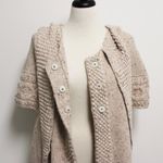 Far Away From Close Oatmeal Beige Knit Hooded Short Sleeve Snap Button Cardigan Photo 5