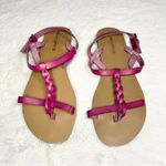 Mossimo Pink Braided Faux Leather Flat Sandals with Teal Blue Sole Size 6 Photo 1