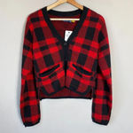 Ralph Lauren NWT Polo  Buffalo Plaid Cropped Cardigan Sweater Womens XS Red Black Photo 5