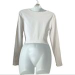 SheIn Lettuce Edge Ruched Long Sleeve Baby Tee Crop Top White Large Photo 7