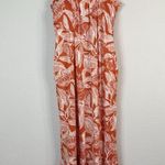 Serra Maxi Dress Sleeveless Coastal Tropical Print Orange Womens L Gauze Pockets Photo 0