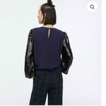 J.Crew Women's Navy Blue Sequin Crepe Long Sleeve Dressy Blouse Top Size Small Photo 2