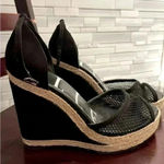 Elle  Black Velvet & Mesh Espadrille Wedge Shoes Women's Size 5 MED Photo 1