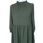 Loft Army Green Long Sleeved Swiss Dot Swing Dress Small Petite Casual Modest Photo 2