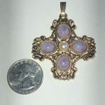 Elegant Vintage Gold Tone and Purple Stone Faux Pearl Pendant Photo 2
