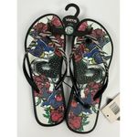 Virtis Women's Flip Flops Black Tattoo Rose Bird Heart Sandal Size M 7/8 Photo 3