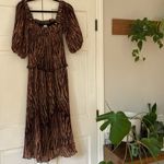 Ganni NWT Pleated Georgette Midi Dress Tigers Eye Size 36 US Size 4 Printed Photo 8