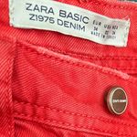 ZARA NWT Basic Mom Fit Button Fly Red Distressed Denim Jeans | US 2 Photo 8