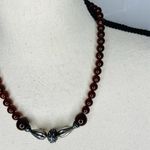 Vintage 925 Sterling Silver Red Carnelian Ball Bead Necklace 18" Photo 3