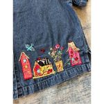 New Direction  Floral Bird Birdhouse Button Front Denim Short Sleeve Tee Large Photo 3