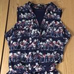 EXPRESS Womens Palm Tree Print Button Up Waist Tie Dress Navy Size Medium Photo 1