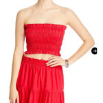 AQUA  Smocked Strapless Top Red Crop Ruched Summer Blouse Women's‎ Size M Photo 0
