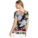 Johnny Was NWT JANIE FAVORITE BUTTON V NECK TEE Vibrant Colorful Floral Shirt XS Photo 2