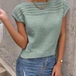 SheIn Boat Neck Cap Sleeve Casual Ribbed Knit Top Mint Green Size Small Photo 3