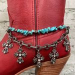 Boot charm bracelet Silvertone and turquoise rhinestone Cross NWOT Silver Photo 2