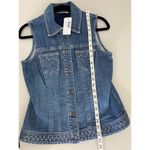 Chico's Platinum Blue Jeans Denim Rhinestone Embellished Western Vest 0/Small Photo 8