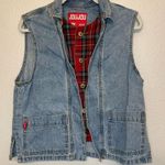 Vintage Denim Y2K Jou Jou Vest Red Plaid Flannel Lining Size S Blue Photo 0