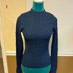 Rag and Bone New York Mock Neck Ribbed Knit Sweater Size S Slate Blue Thumb Holes Photo 0