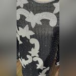Hand Beaded Silk Sheath Dress with Iridescent Black Beads and White Seed Pearls Size L Photo 4