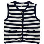 Joie  Navy & White Striped Knit Vest | Gold Button Old Money Preppy Top Photo 0