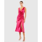 Mac Duggal 26625 SATIN RUCHED V-NECK FAUX WRAP LIPSTICK PINK MIDI DRESS sz 4 Photo 2