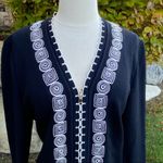 St. John Collection Black with White Embroidered Trim Zip Cardigan Size 8 Photo 9