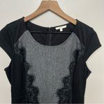 Mystree Elegant Black and Gray Lace Panel Knit Dress Cap Sleeve Large Photo 1