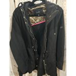 Jessica Simpson  Black Hooded Anorak Jacket Leopard Lined Drawstring Size 2X Photo 1