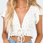 Princess Polly  Olly Tie Front Floral Crop Top White Ruffle Blouse Size US 4 NWT Photo 0
