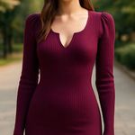 L'Academie L’Academie Ribbed Dress Puff Sleeve Split Neck Photo 0