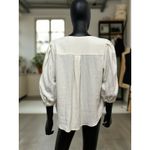ZARA NWOT TRF Blouse Sz XSmall Linen Blend Puff Sleeve Iridescent Shell Buttons Photo 4