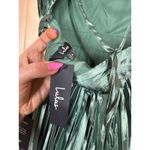 Lulus NWT  Exceptional Drama Sage Green Satin Lace-Up Pleated Maxi Dress Bride M Photo 4