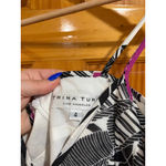 Trina Turk Silk Blend Tie Strap Maxi Dress Size 4 Black White Pink Leaf Print Photo 1