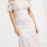 Chi Chi London NWT  Remie Bardot OTS Crochet Blush & White Lace Dress US 12 Photo 3
