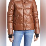 SAM. Isabel Vegan Down Puffer Jacket Faux Leather Stowaway Hood Saddle Brown S Photo 3