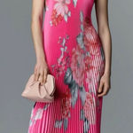 LIDÉE Pink Floral Ete pleated midi Dress Size 6 Photo 0