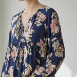Altar'd State  Navy & Pink Floral Oversized Blousy Top Photo 0