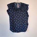 Ranna Gill Blue Bird Print Cap Sleeve Blouse Womens S Crochet Top Shirt Anthro Photo 8
