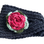 Handmade Knit Grey Rose Adjustable Head Wrap Gray Photo 0