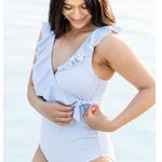 Kindred Bravely Ruffle Wrap Maternity & Nursing One Piece Swimsuit Blue Size undefined Photo 0