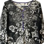 Chico's Chico’s Black White Sheer Blouse Purple Trim Vanity Size 0/Small 4501175686 Photo 1
