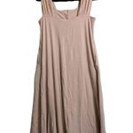 Nap Loungewear Beige Sleeveless Square Neck Button Front Pockets Midi Dress S Tan Photo 3