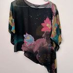 Citron Santa Monica SILK vintage semi sheer tunic blouse top printed oriental Black Size XS Photo 0