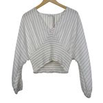Avec Les Filles White Black Pinstripe Smocked Waist V Neck Crop Top Size L NWT Photo 1
