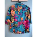 Michele Leslie of California Vintage Tropical Bird Floral Button Down Shirt Blue Size L Photo 3